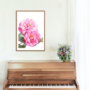 Watercolor print Golden Hearts in Pink Petals Fine Art - Sara Baptista