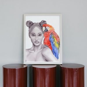 水彩印刷品《热带红羽》美术作品 - Sara Baptista