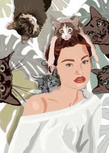 Girl and her cats Art